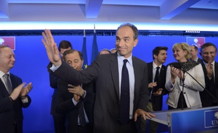 Le président de l'UMP Jean-Francois Copé au quartier général de l'UMP après le second tour, le 30 mars 2014.