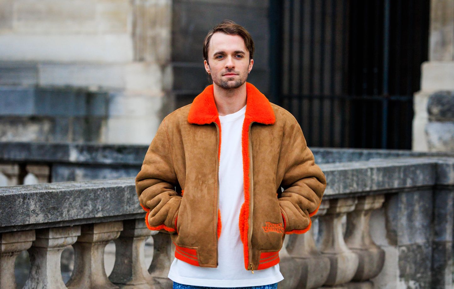 Lucas Hauchard alias Squeezie arrivant au défilé Louis Vuitton lors de la semaine de la mode masculine à Paris automne hiver 2023.