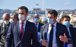 Olivier Véran, et Christian Estrosi, à Nice le 20 février 2021