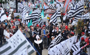 Illustration d'une manifestation pour la réunification de la Bretagne en 2014 à Nantes.