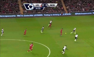 Capture d'écran d'un but de Luis Suarez, le 4 décembre 2013 contre Norwich en Premier League.
