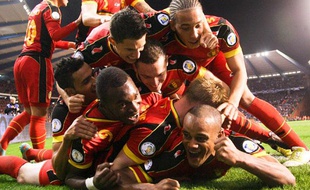 L'équipe de Belgique célèbre sa victoire contre l'Ecosse en éliminatoire du Mondial 2014, en novembre 2012, à Bruxelles.