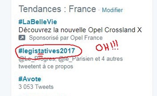 Le hashtag du jour est #legistatives2017, il a une faute d’orthographe, mais tout le monde le reprend