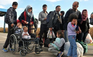Des migrants en provenance de Croatie franchissent la frontière hongroise par le village de Baranjsko Petrovo Selo, le 4 octobre 2015