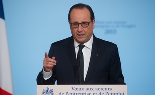 François Hollande lors des voeux de la présidence aux acteurs de l'entreprise et de l'emploi, le 19 janvier 2016.