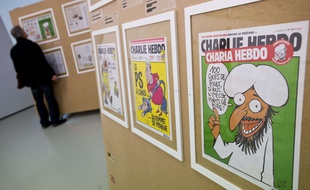 L'exposition dédiée à Charlie Hebdo lors du Festival de BD d'Angoulême 2015
