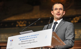 Benoît Hamon, ministre de l'Education nationale, le 9 avril 2014 à La Sorbonne.