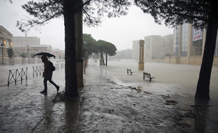 Montpellier sous la pluie le 28 novembre 2014.