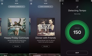 Captures d'écran de Spotify Now et de Spotify Running.