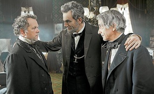 "LINCOLN"
L-000309
President Lincoln (Daniel Day-Lewis, center) confers with Secretary of State, William Seward (David Strathairn, right) and Representative James Ashley (David Costabile, far left) in this scene from director Steven Spielberg's drama "Lincoln" from DreamWorks Pictures and Twentieth Century Fox.
Ph: David James
© 2012 DreamWorks II Distribution Co., LLC and Twentieth Century Fox Film Corporation. ÊAll Rights Reserved.