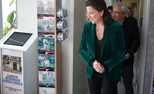 Agnes Buzyn en visite dans une clinique veterinaire dans le cadre de sa campagne pour les municipales a Paris