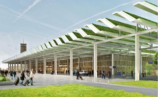 Image de synthèse de l'aérogare végétalisée du projet d'aéroport de Notre-Dame-des-Landes.