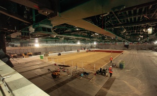 Pierre Mauroy Villeneuve d'Ascq stadium getting ready for the upcoming final of the Davis Cup tennis tournament France against Switzerland held from.
Villeneuve d'Ascq, FRANCE-12/11/2014
/VANSTEENKISTE_1800.05/Credit:Stephane Vansteenkiste/SIPA/1411131810