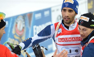 Martin Fourcade à l'arrivée du relais des Mondiaux de Nove Mesto le samedi 16 février 2013.