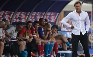 Hervé Renard a eu chaud lors de Maroc-Namibie, à la CAN, le 22 juin 2019.