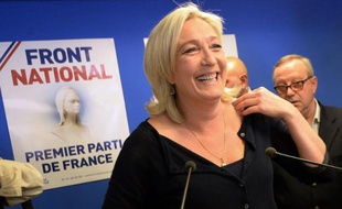 Marine Le Pen au siège du FN le 25 mai 2014 à Nanterre