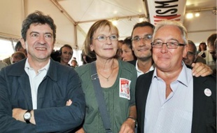 Jean-Luc Mélenchon, Marie-George Buffet et Christian Picquet, samedi à La Courneuve.