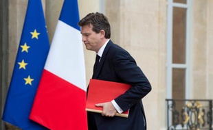 Le ministre de l'Economie Arnaud Montebourg à son arrivée le 28 avril 2014 à l'Elysée à Paris