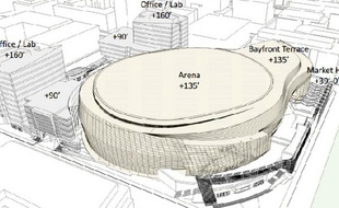 Une vue du projet de salle des Golden State Warriors.