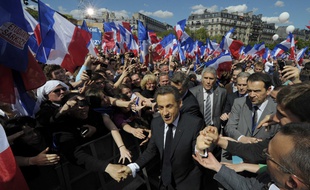 Nicolas Sarkozy le 1er mai 2012 lors d'un meeting au Trocadero.