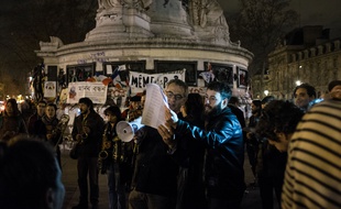 Paris, 3 avril 2016, place de la Republique. Quatrieme Nuit Debout./REYNAUDTRISTAN_0736.023/Credit:Tristan Reynaud/SIPA/1604040749