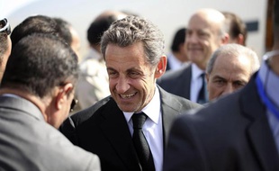 Nicolas Sarkozy, le 19 mars 2013, à son arrivée à Tripoli (Libye).