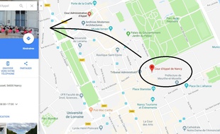Sur Google Maps, un club de pole dance à la barre de la cour d'appel de Nancy