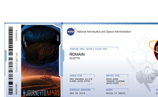 Un billet virtuel pour la planète Mars émis par la Nasa.