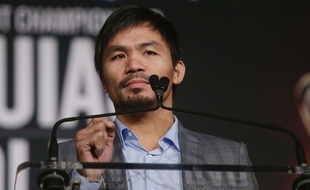 Manny Pacquiao en conférence de presse le 21 janvier 2016.