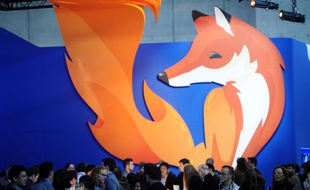 Le logo de Firefox, lors du congrès de la téléphonie mobile, à Barcelone, le 27 février 2014.