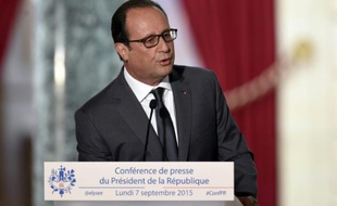 Le président François Hollande lors de la 6e conférence de presse du quinquennat le 7 septembre 2015 à l'Elysée à Paris