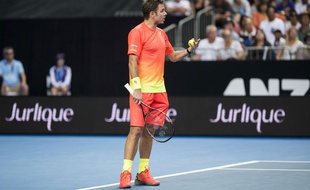 Stanislas Wawrinka lors de son match contre Radek Stepanek le 21 janvier 2016.