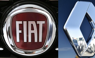 Les logos de Renault et Fiat.(MARCO BERTORELLO and LOIC VENANCE / AFP)