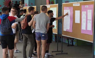 Des lycéens consultent leurs résultats au Baccalauréat à Tours, le 5 juillet 2019.