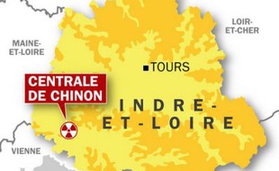 Carte de localisation de la centrale nucléaire de Chinon, évacuée après une alerte à la bombe, le 30 avril 2009.