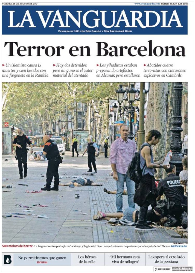 attentats en catalogne lhorreur  la douleur en une de la presse