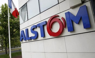 La façade du siège d'Alstom à Levallois Perret, près de Paris, le 27 avril 2014