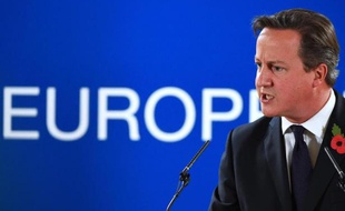 Le Premier ministre britannique David Cameron lors d'une conférence de presse au sommet de l'Union européenne à Bruxelles, le 24 octobre 2014