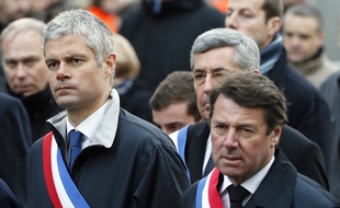 Laurent Wauquiez et Christian Estrosi côte à côteà la Marche républicaine du 11 janvier 2015 à Paris.