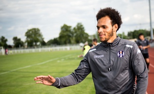 Martin Braithwaite avant le match amical du TFC contre Nîmes à Balma, le 9 juillet 2014.