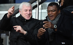 Luis Fernandez et Marcel Desailly dans les tribunes du Parc lors de PSG-OM, le 17 mars 2019.