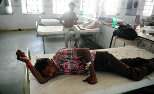 Des patients dans un hôpital d'Allahabad, dans le nord de l'Inde, le 28 mai 2015, alors que le pays est frappé par une vague de forte chaleur
