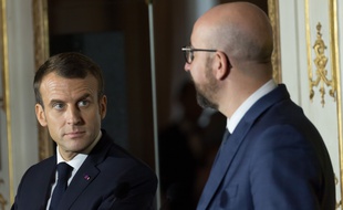 Emmanuel Macron et Charles Michel, le Premier ministre belge, en conférence de presse à
Bruxelles, en Belgique, le 19 novembre 2018.