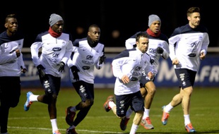 Les joueurs de l'équipe de France à l'entraînement, le 3 mars 2014, à Clairefontaine.