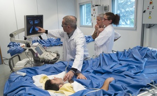 Lors d'une immersion "sèche" à la clinique spatiale de Toulouse.