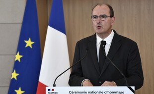 Le Premier ministre, Jean Castex, lors de la cérémonie d'hommage aux six humanitaires français tués au Niger, à Orly, le 14 août 2020.