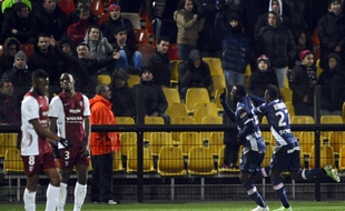 Sunu vient de marquer le deuxième but d'Evian-Thonon-Gaillard à Metz, le 28 février 2015 en Ligue 1