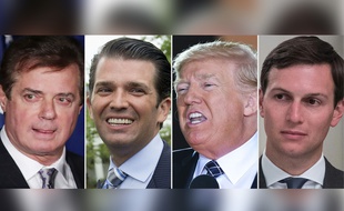 Photomontage de Donald Trump entouré de son fils (à sa gauche), Donald Trump Jr, de son gendre, Jared Kushner (droite) et de son ancien directeur de campagne, Paul Manafort.