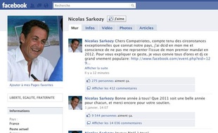 Capture d'écran de la page facebook de Nicolas Sarkozy, piratée le 23 janvier 2011.
