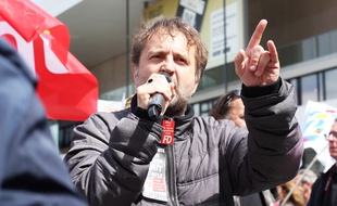 Fabrice Lerestif, secrétaire départemental du syndicat Force Ouvrière, ici lors d'une manifestation contre la loi Travail le 3 mai à Rennes